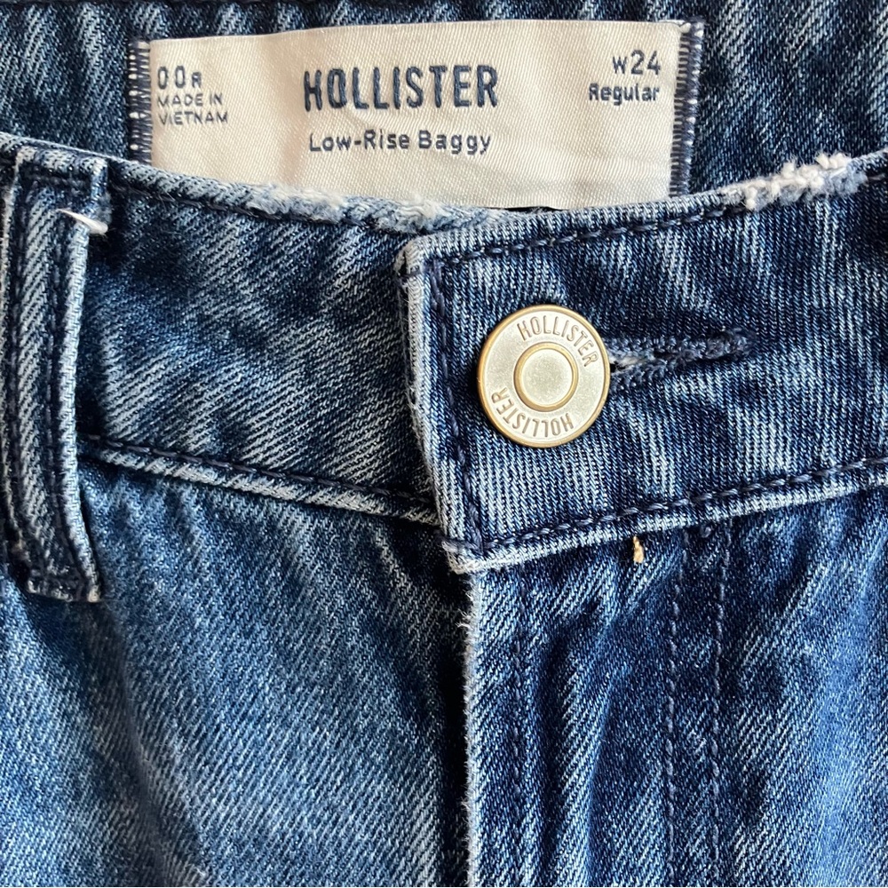 Hollister Low Rise Baggy Jeans Size 00 24 Distressed Wide Leg 100% Cotton Denim - Picture 5 of 14
